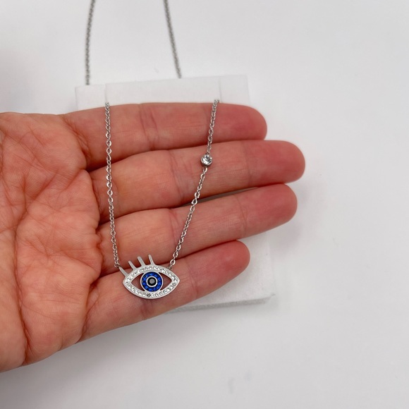 Stainless steel set blue eye necklace and studs earrings - Picture 2 of 4